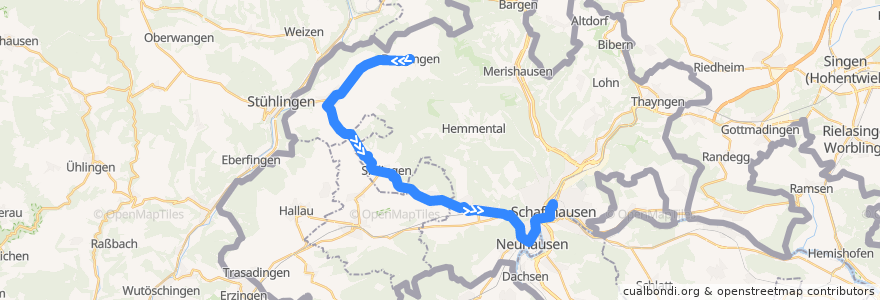 Mapa del recorrido Bus 21: Beggingen => Schaffhausen (Hauptweg) de la línea  en Schaffhausen.