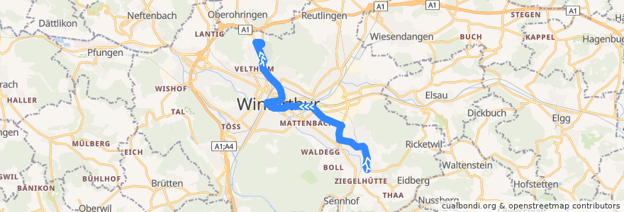 Mapa del recorrido Bus 3: Oberseen → Rosenberg de la línea  en Winterthur.