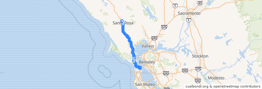 Mapa del recorrido Golden Gate Transit 101X: Santa Rosa => San Francisco (mornings) de la línea  en Californie.