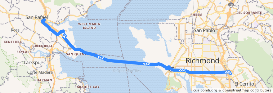 Mapa del recorrido Golden Gate Transit 40: El Cerrito => San Rafael de la línea  en Kalifornien.