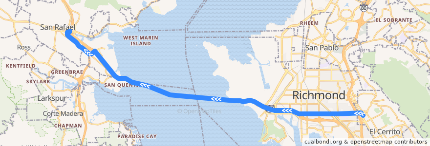 Mapa del recorrido Golden Gate Transit 40X: El Cerrito => San Rafael (mornings) de la línea  en 加利福尼亚州/加利福尼亞州.