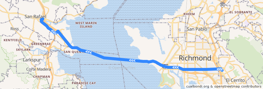 Mapa del recorrido Golden Gate Transit 40X: El Cerrito => San Rafael (mornings) de la línea  en California.