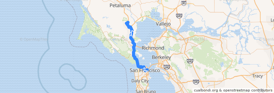 Mapa del recorrido Golden Gate Transit 54C: San Francisco => Novato (evenings) de la línea  en 加利福尼亚州/加利福尼亞州.