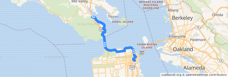 Mapa del recorrido Golden Gate Transit 2: Marin City => San Francisco (weekends) de la línea  en 加利福尼亚州/加利福尼亞州.