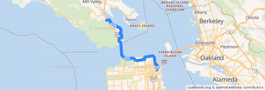 Mapa del recorrido Golden Gate Transit 2: San Francisco => Marin City (weekends) de la línea  en 캘리포니아주.