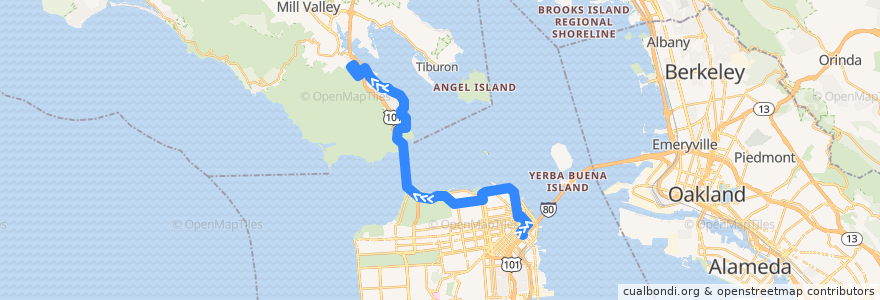 Mapa del recorrido Golden Gate Transit 2: San Francisco => Marin City (evenings) de la línea  en Kalifornien.