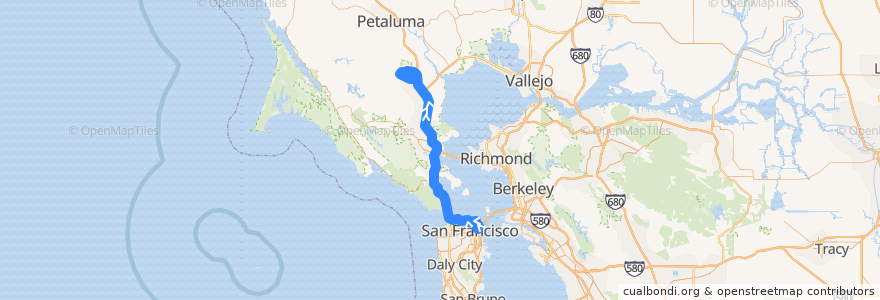 Mapa del recorrido Golden Gate Transit 56X: San Francisco => San Marin (evenings) de la línea  en 加利福尼亚州/加利福尼亞州.