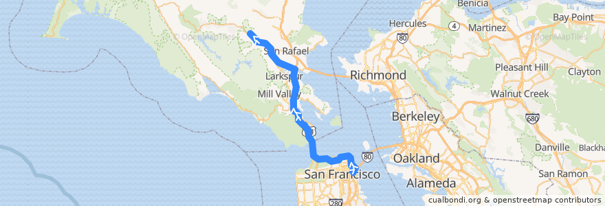 Mapa del recorrido Golden Gate Transit 24: San Francisco => Manor (evenings) de la línea  en カリフォルニア州.