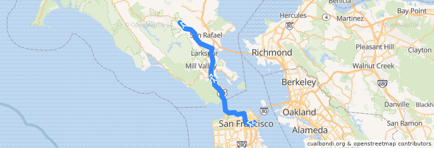 Mapa del recorrido Golden Gate Transit 24C: San Francisco => Manor (evenings) de la línea  en カリフォルニア州.