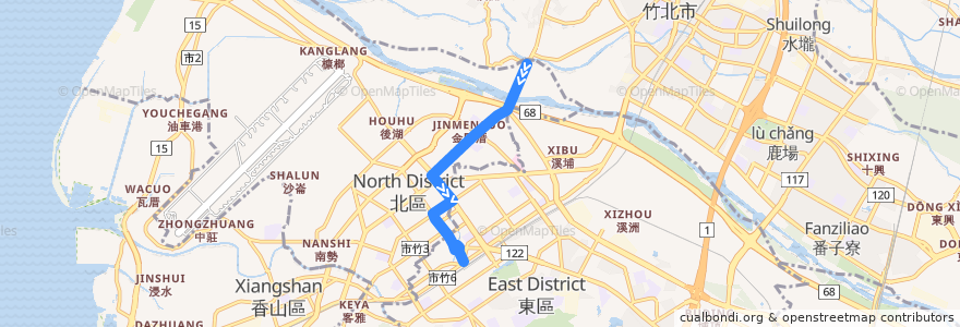 Mapa del recorrido 12 莊厝→總站 de la línea  en 新竹市.