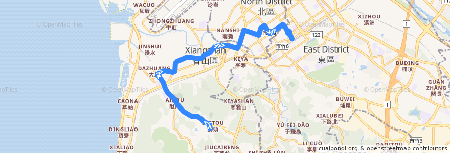 Mapa del recorrido 23支 玄奘大學→總站（經牛埔路） de la línea  en Hsinchu.