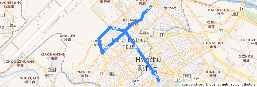 Mapa del recorrido 27 荷蘭村→火車站 de la línea  en Hsinchu.