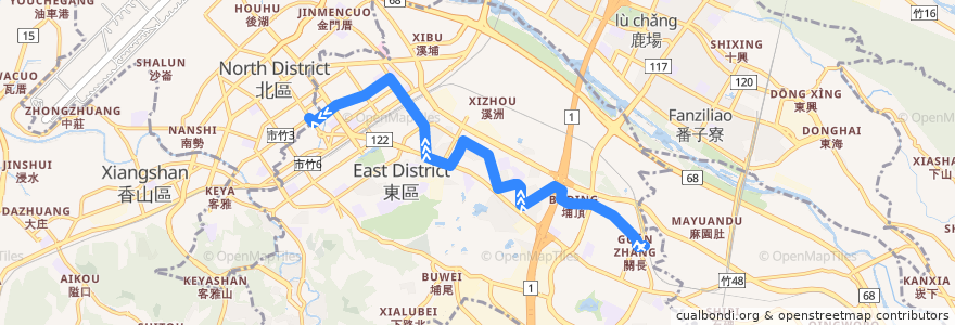 Mapa del recorrido 52支 市政府→新莊車站（經建功路）(繞國軍新竹醫院) de la línea  en 둥구.