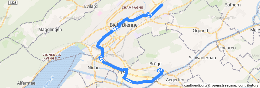 Mapa del recorrido Bus 7 de la línea  en Verwaltungskreis Biel/Bienne.