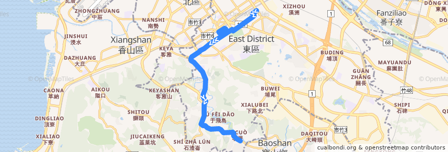 Mapa del recorrido 73 花園新城→北新竹後站 de la línea  en 東區.