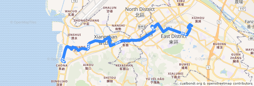 Mapa del recorrido 世博5號 聖公宮→世博台灣館 de la línea  en Hsinchu.