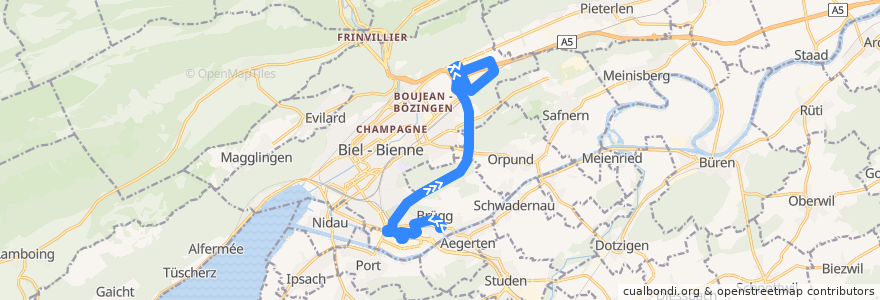 Mapa del recorrido Bus 12 de la línea  en Verwaltungskreis Biel/Bienne.