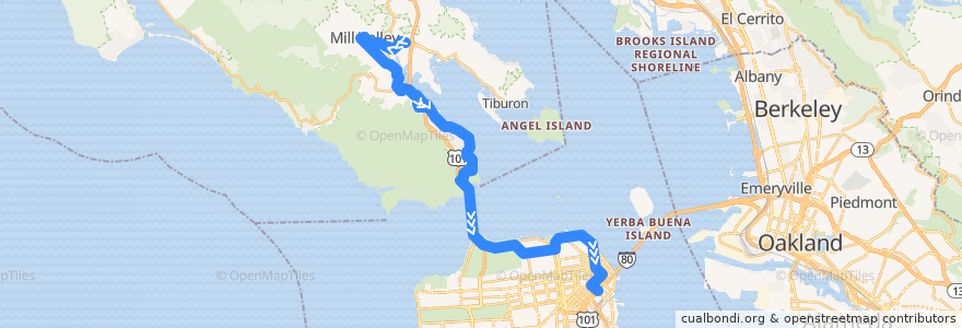 Mapa del recorrido Golden Gate Transit 4: Mill Valley => Sausalito => San Francisco (early mornings) de la línea  en 加利福尼亚州/加利福尼亞州.