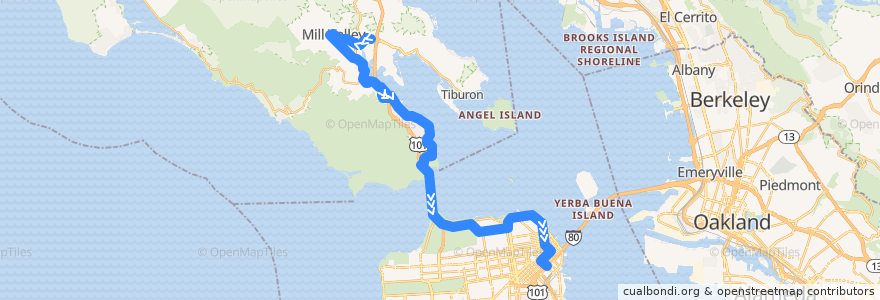 Mapa del recorrido Golden Gate Transit 4: Mill Valley => Sausalito => San Francisco (early mornings) de la línea  en Californie.
