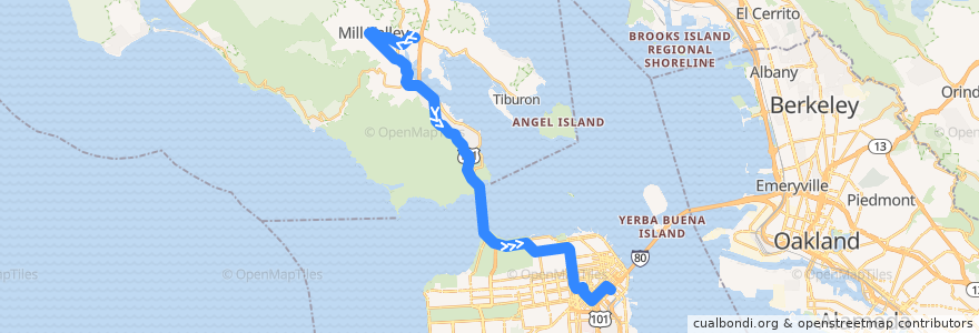 Mapa del recorrido Golden Gate Transit 4C: Mill Valley => San Francisco (mornings) de la línea  en Califórnia.