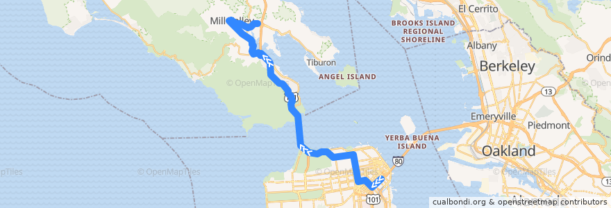 Mapa del recorrido Golden Gate Transit 4C: San Francisco => Mill Valley (evenings) de la línea  en Californië.