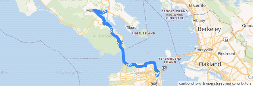 Mapa del recorrido Golden Gate Transit 4: San Francisco => Mill Valley (evenings) de la línea  en Kalifornien.