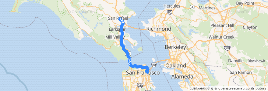 Mapa del recorrido Golden Gate Transit 27: San Rafael => San Francisco (early mornings) de la línea  en 加利福尼亚州/加利福尼亞州.
