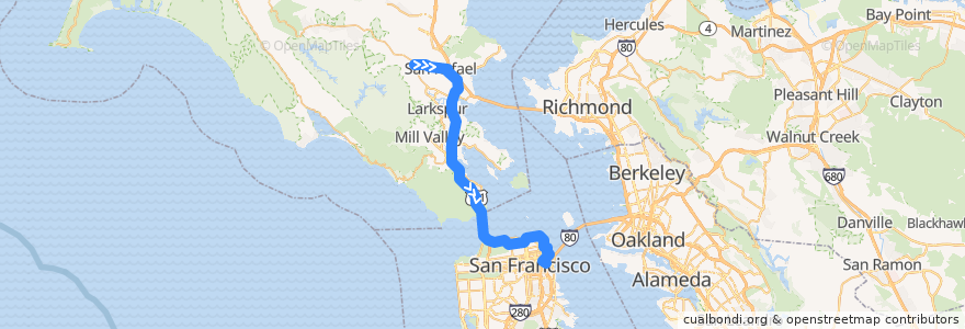 Mapa del recorrido Golden Gate Transit 27: San Anselmo => San Francisco (midday and evenings) de la línea  en 캘리포니아주.