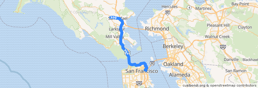 Mapa del recorrido Golden Gate Transit 27: San Anselmo => San Francisco (midday and evenings) de la línea  en Kaliforniya.