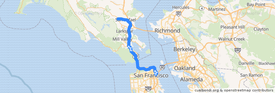 Mapa del recorrido Golden Gate Transit 27: San Francisco => San Anselmo (mornings and midday) de la línea  en Kaliforniya.