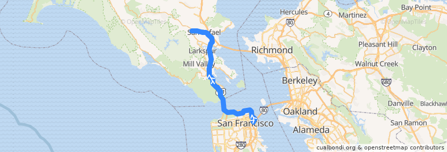 Mapa del recorrido Golden Gate Transit 27: San Francisco => San Anselmo (evenings) de la línea  en Kaliforniya.