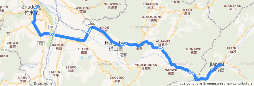 Mapa del recorrido 新竹縣快捷公車6號(竹東火車站→尖石鄉公所) de la línea  en 新竹縣.