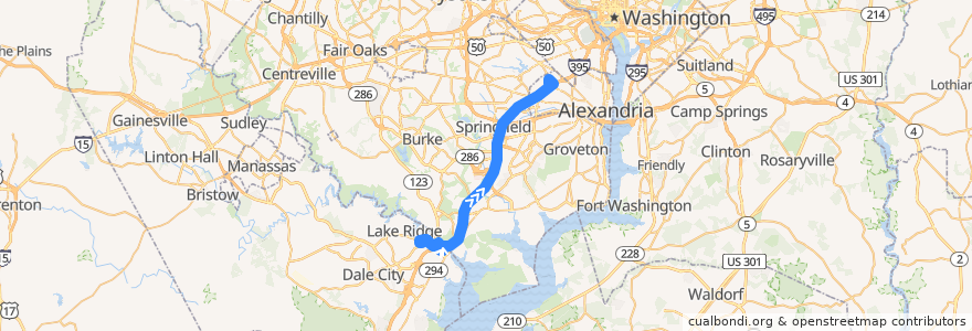 Mapa del recorrido PRTC L-300 Lake Ridge-Mark Center OmniRide de la línea  en Virginia.