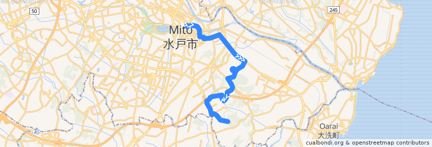 Mapa del recorrido 茨城交通バス55系統 水戸駅⇒水戸中央病院・百合が丘団地⇒常盤の杜中央 de la línea  en 水戸市.