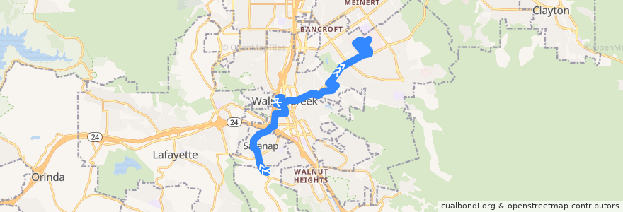 Mapa del recorrido County Connection 1: Rossmoor => Shadelands de la línea  en Walnut Creek.