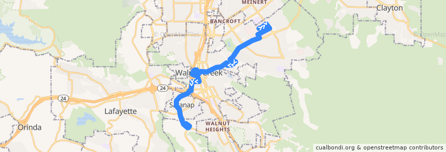 Mapa del recorrido County Connection 1: Shadelands => Rossmoor de la línea  en Walnut Creek.
