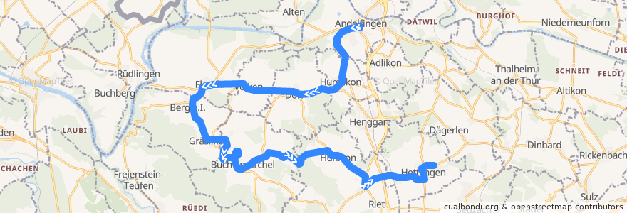 Mapa del recorrido Bus 677: Andelfingen, Bahnhof => Hettlingen, Föhrenstrasse de la línea  en チューリッヒ.