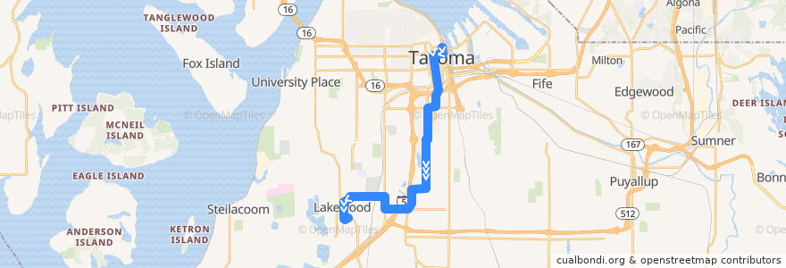 Mapa del recorrido Pierce Transit Route 48 Sheridan-M Street de la línea  en Pierce County.