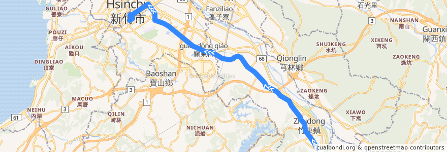 Mapa del recorrido 5608 下公館→新竹(經關東橋) de la línea  en 中華民國12浬領海外界線.