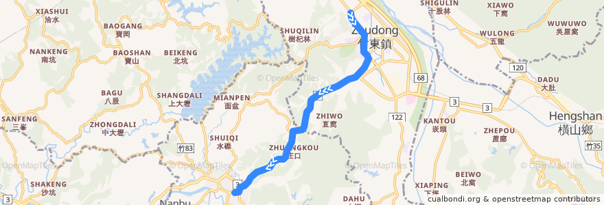 Mapa del recorrido 5610 北埔→竹東 de la línea  en Condado de Hsinchu.