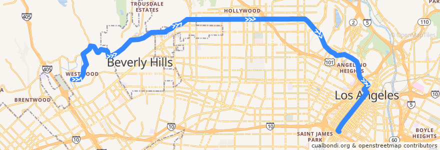 Mapa del recorrido Metro 2 Eastbound de la línea  en Los Angeles.