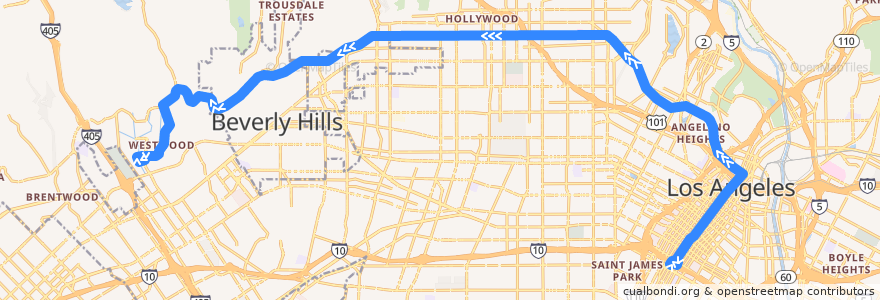 Mapa del recorrido Metro 2 Westbound de la línea  en Los Angeles.