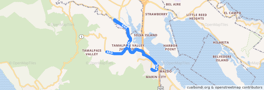 Mapa del recorrido West Marin Stagecoach 61: Bolinas => Marin City de la línea  en Marin County.