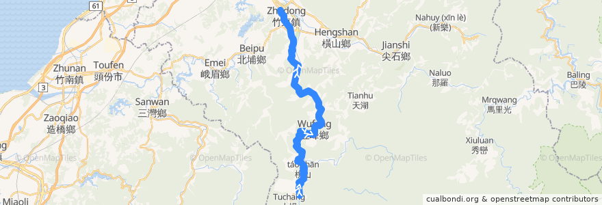 Mapa del recorrido 5630 清泉→竹東(經五峰) de la línea  en 新竹縣.