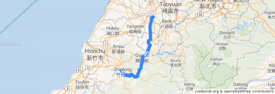 Mapa del recorrido 5634 中壢→竹東(經關西) de la línea  en 中華民國12浬領海外界線.