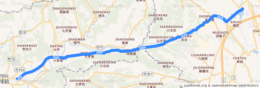 Mapa del recorrido 5640 龍潭→新埔(經三水) de la línea  en 中華民國12浬領海外界線.