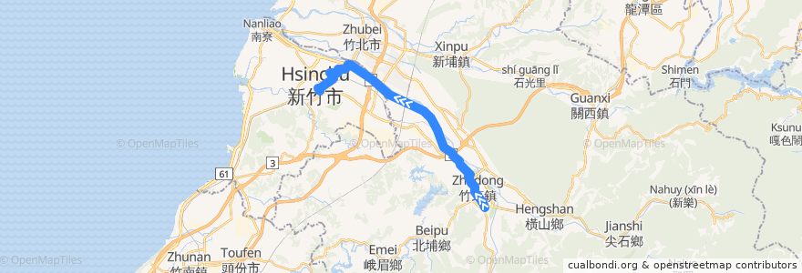 Mapa del recorrido 5673 下公館→新竹(經台68線) de la línea  en 中華民國12浬領海外界線.