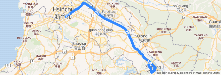 Mapa del recorrido 5673 新竹→竹東(經台68線) de la línea  en 中華民國12浬領海外界線.