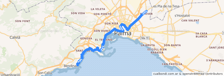 Mapa del recorrido Bus 3: Aragó, 271 → Illetes de la línea  en Palma.