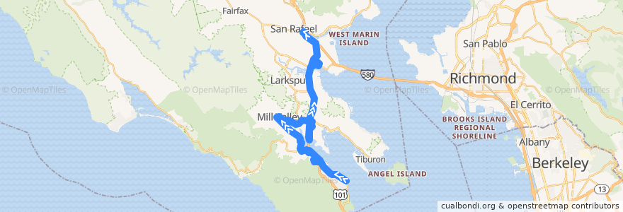 Mapa del recorrido Marin Transit 17: Sausalito => Larkspur Landing => San Rafael (late nights) de la línea  en Marin County.